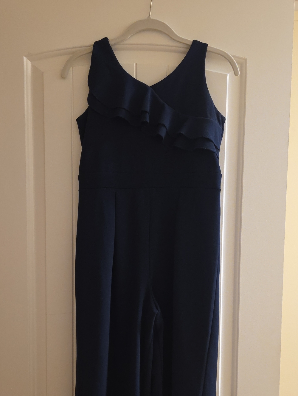 Nickie Lew - Women's Navy Ruffle-Front Jumpsuit
